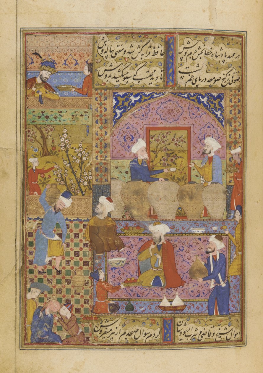 Szene in einer Taverne aus einem Divan von Hafiz von Persian School