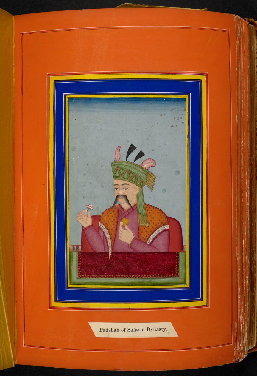 Schah Abbas I. von Persien (reg. 1588-1629) Kopf- und Schulterporträt, nach links blickend von Persian School