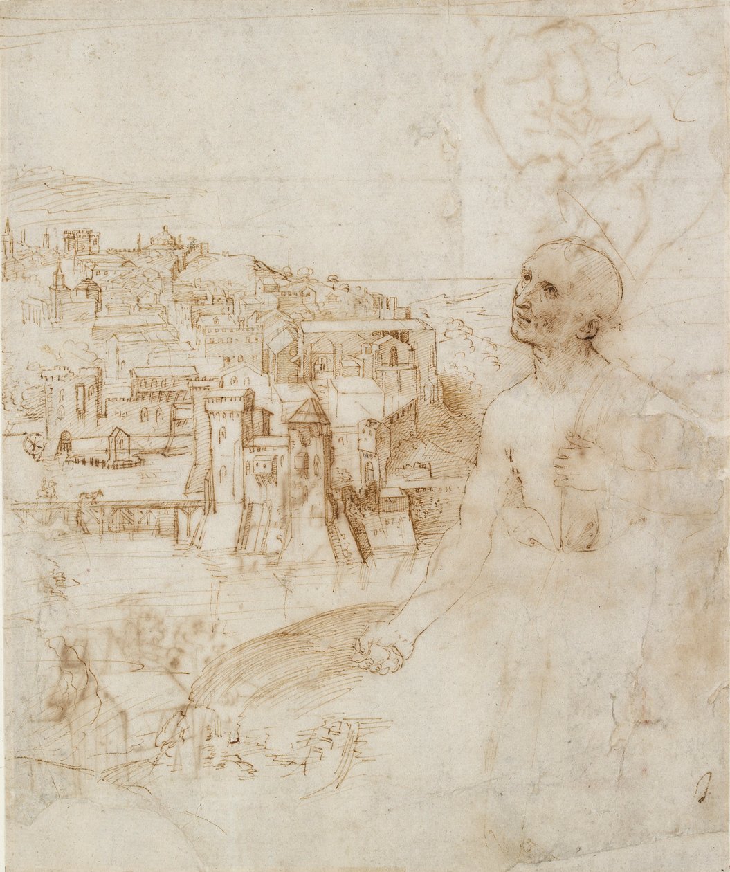 Ansicht der Stadt Perugia mit dem reuigen St. Hieronymus im Vordergrund von Perugino