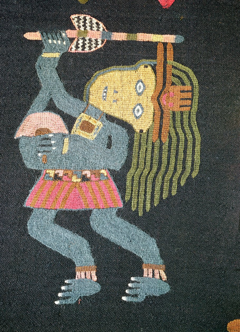 Gewebter Wolltänzer mit Stab, Paracas-Stamm von Peruvian School