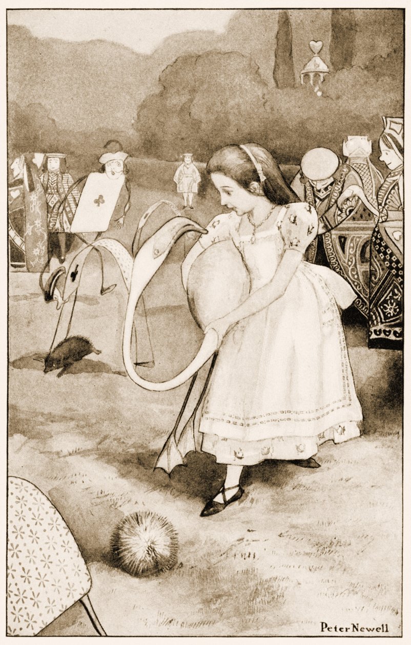"Es würde sich umdrehen und ihr ins Gesicht schauen", Illustration für Lewis Carrolls "Alice im Wunderland", 1901 von Peter Newell