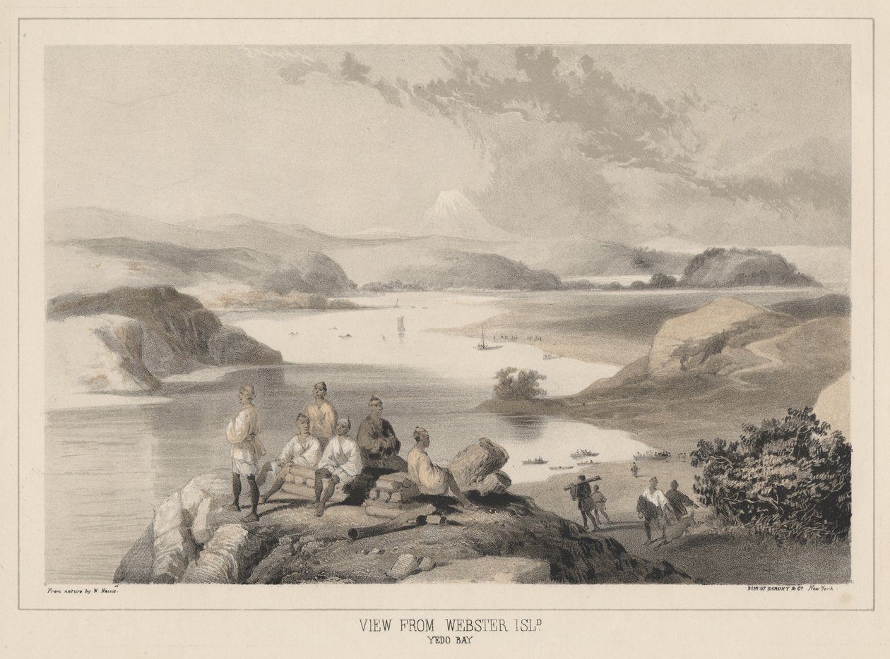 Blick von Webster Island, Yedo Bay, Lithographie von Sarony und Co., 1855 von Peter Bernhard Wilhelm Heine