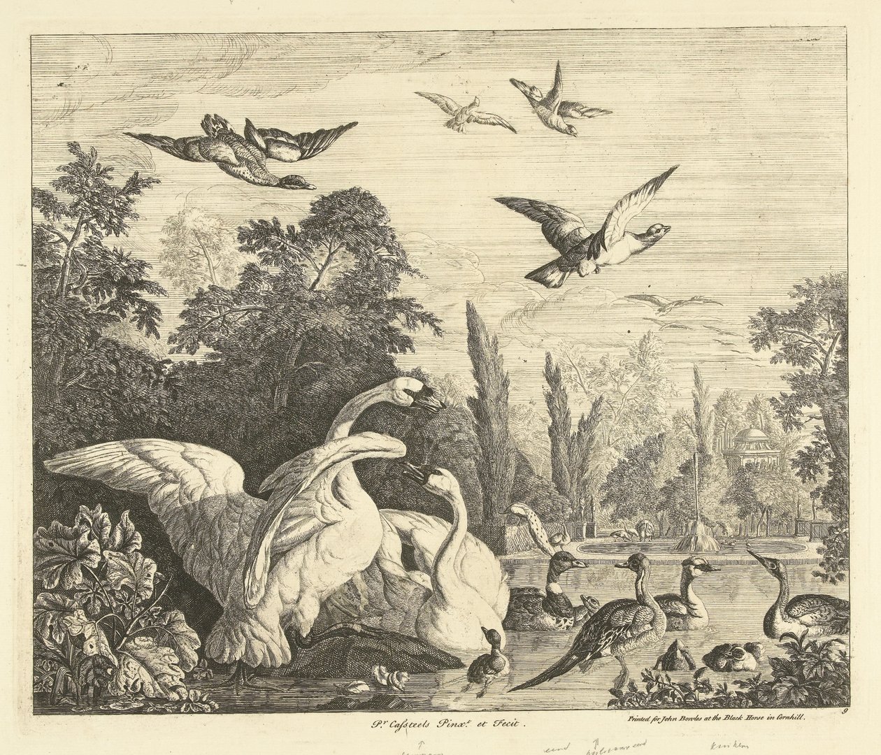 Schwäne und Enten in einem Vogelteich von Peter Casteels (III)