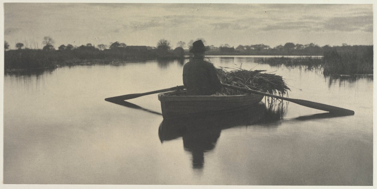 Heimrudern des Schoof-Stoffs aus Leben und Landschaft auf den Norfolk Broads, 1886, Platte XXI von Peter Henry Emerson