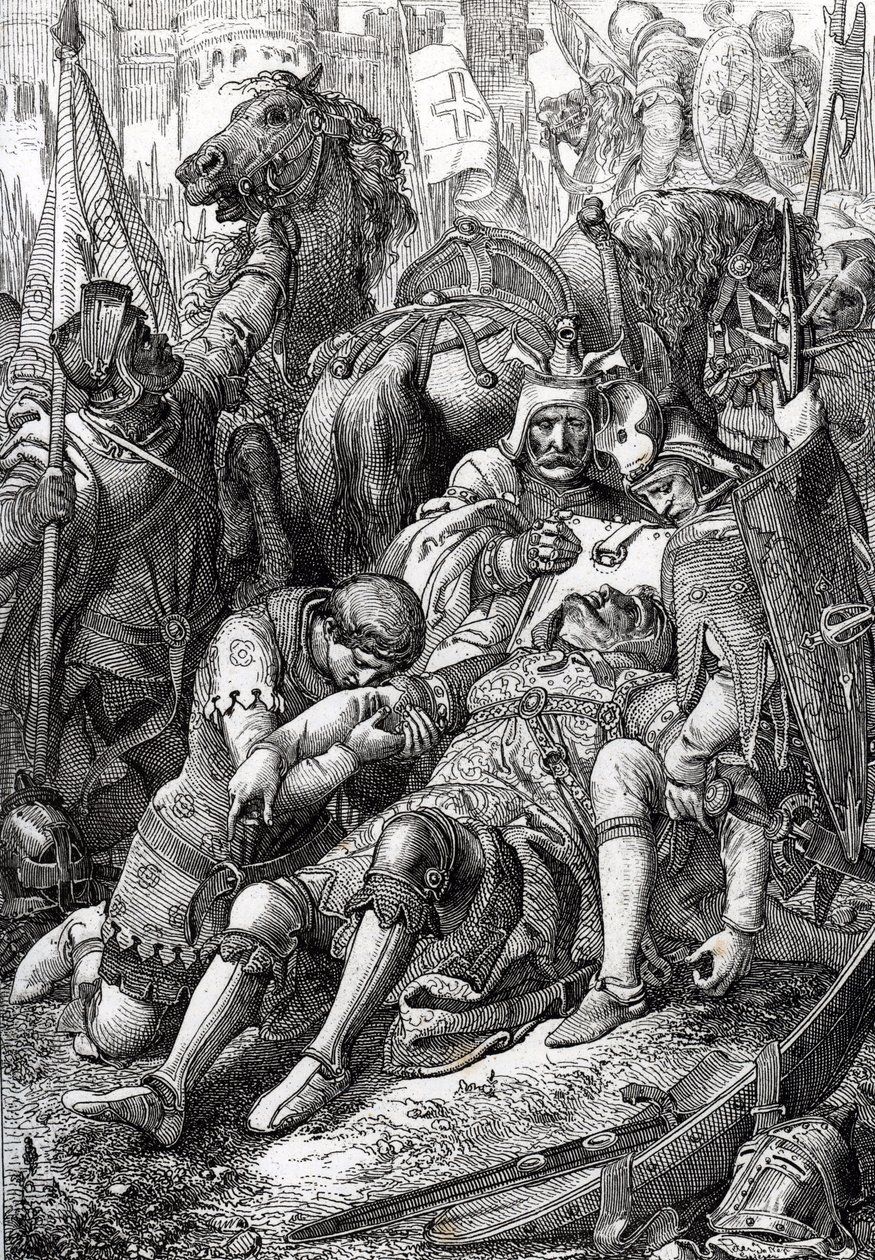 König Wilhelm der Eroberer wird von seinem Sohn Robert II. von der Normandie genannt Courteheuse (1051-1134) in der Festung von Gerberoy verwundet von Peter Johann Nepomuck Geiger