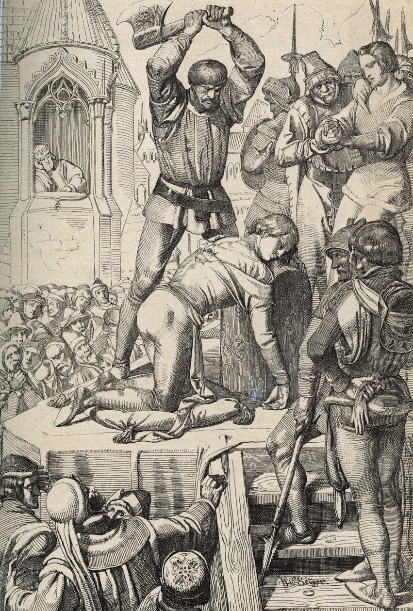 Die Hinrichtung von Conradin (oder Konrad von Hohenstaufen) König von Sizilien und Herzog von Schwaben (1252-1268) auf Befehl von Karl von Anjou nach der Schlacht von Tagliacozzo im Jahr 1268 (Hinrichtung von Conradin (oder Konrad dem Jüngeren), letzter St von Peter Johann Nepomuck Geiger