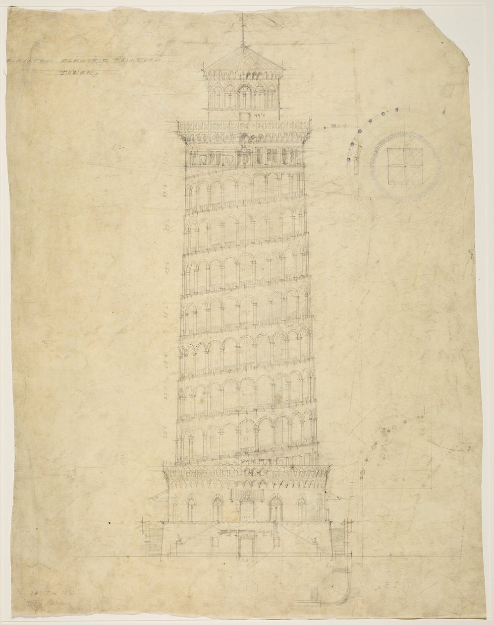 Erhöhte elektrische Eisenbahnturm der Weltausstellung, Chicago, Illinois, Aufriss von Peter Joseph Weber