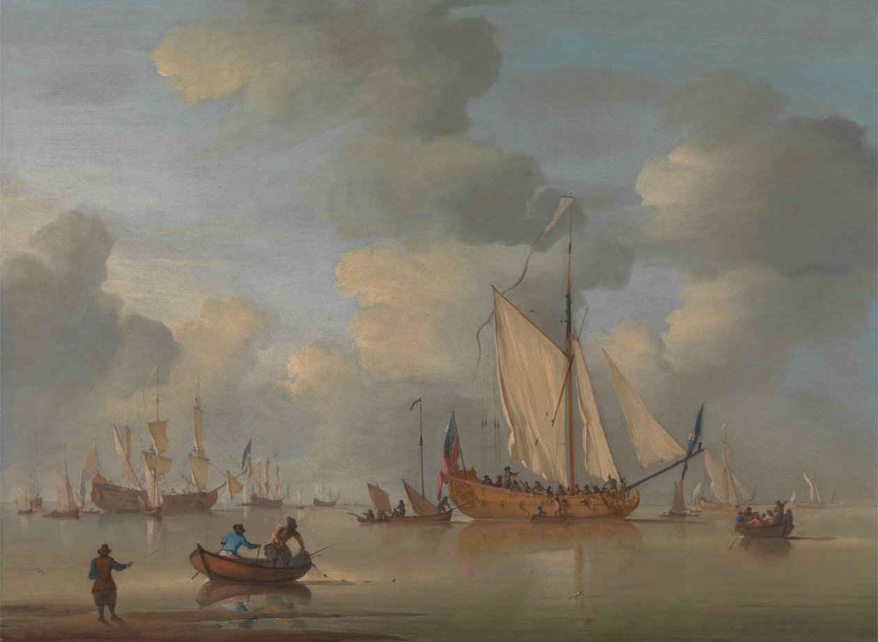 Eine englische königliche Yacht vor Anker in ruhigem Wasser von Peter Monamy