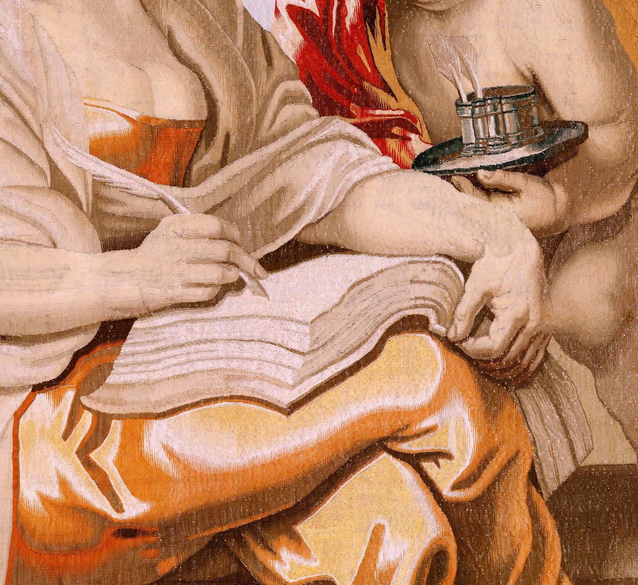 Flemischer Wandteppich. Serie Der Triumph der Eucharistie. Weisheit wird vom Heiligen Geist inspiriert. Neunzehnter Wandteppich in der Serie. Modell Peter Paul Rubens. 1626-1628. Herstellung Jacob II Geubels, Brüssel. von Peter Paul (after) Rubens