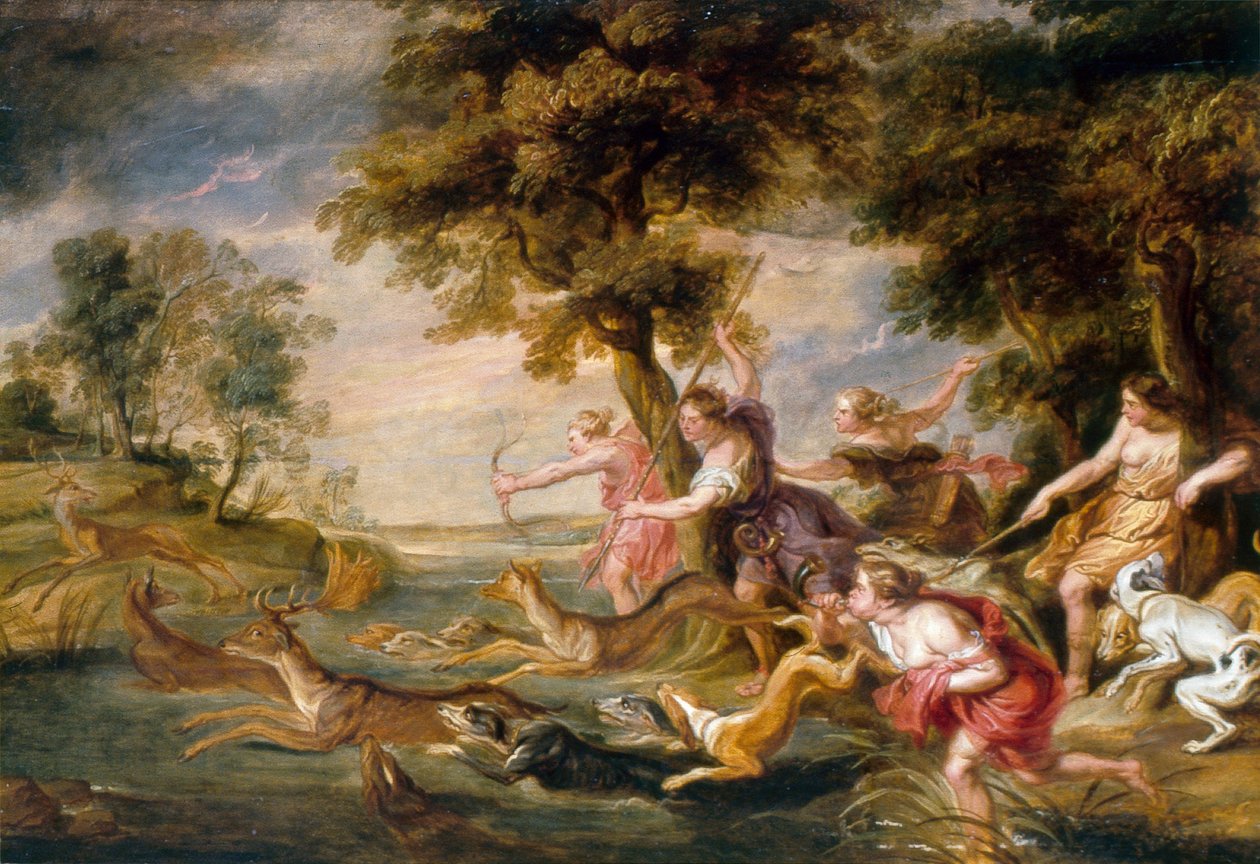 Diana und Nymphen jagen Damwild von Peter Paul (follower of) Rubens
