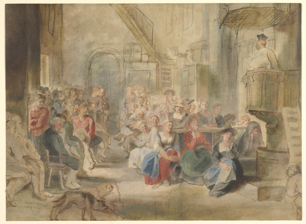 Eine Predigt in einer Dorfkirche, ca. 1630 von Peter Paul Rubens