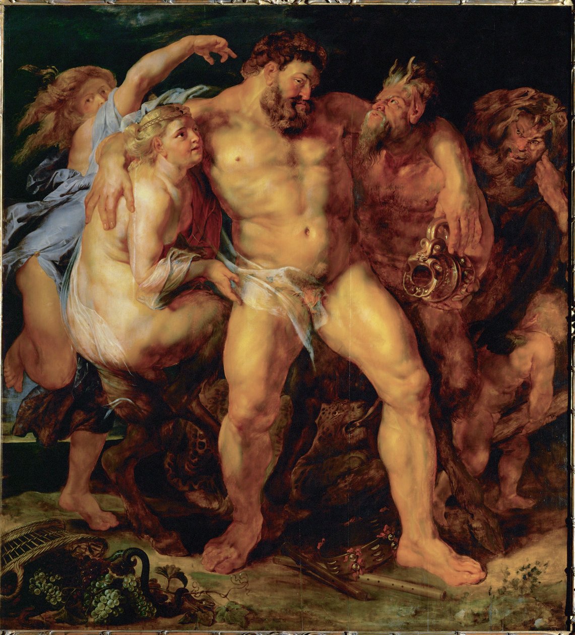 Herkules, betrunken, geführt von einer Nymphe und einem Satyr, um 1612-14 von Peter Paul Rubens