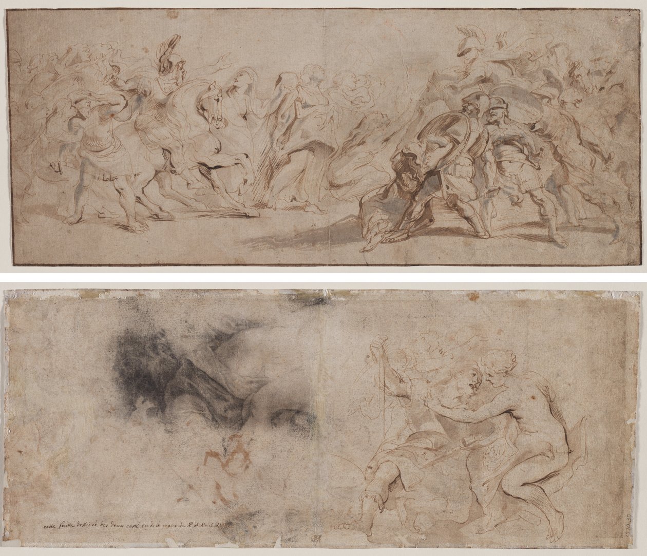 Versöhnung der Römer und Sabiner (recto) Venus entwaffnet Mars, Draperiestudie (verso) von Peter Paul Rubens