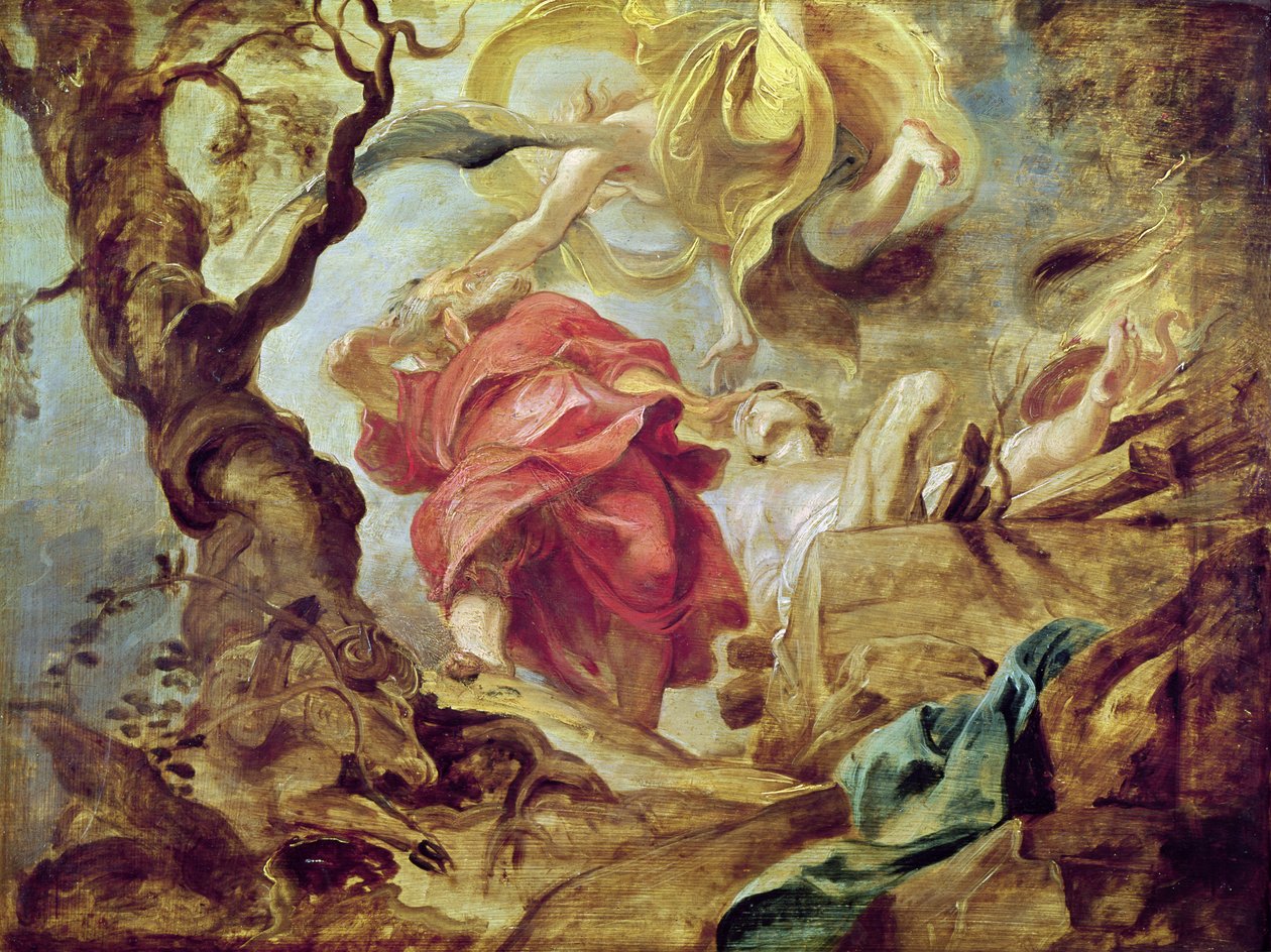 Das Opfer Isaaks, Skizze für einen Abschnitt der Decke in der Jesuitenkirche, Antwerpen, 1620-21 von Peter Paul Rubens