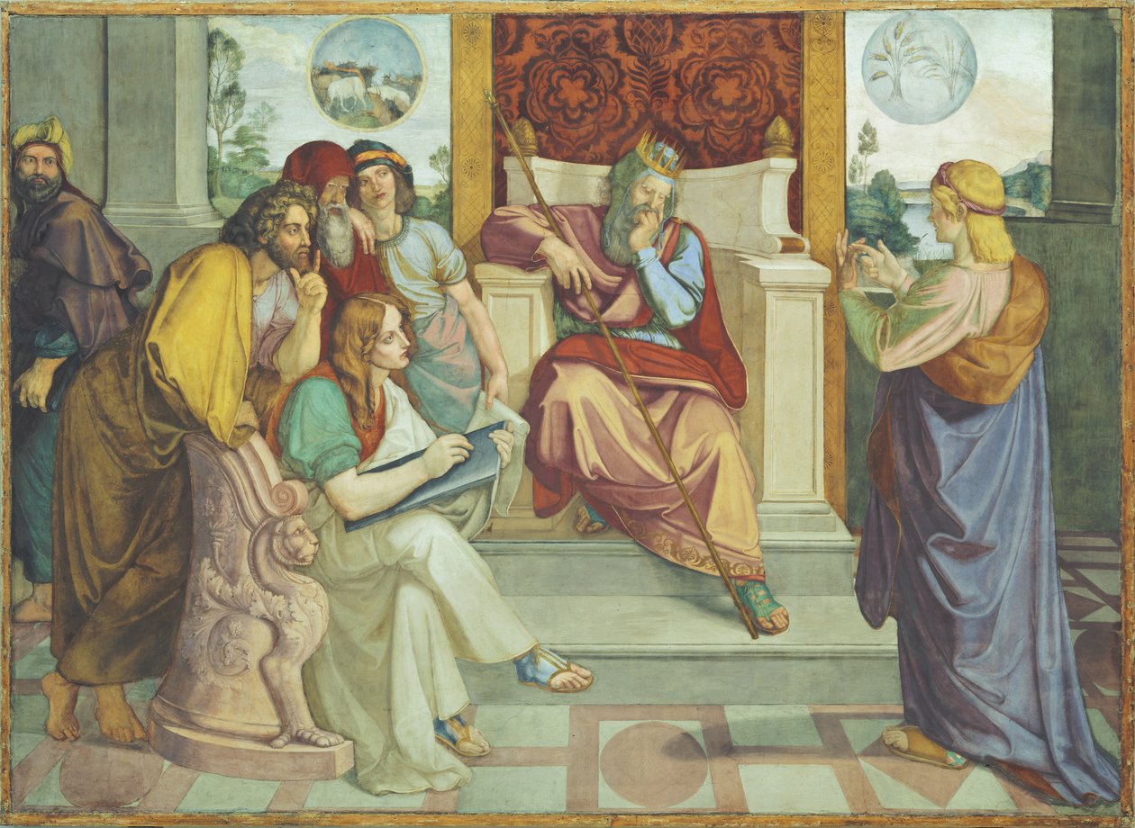 Joseph deutet die Träume des Pharao. Wandgemälde aus dem achtteiligen Zyklus aus der Casa Bartholdy in Rom von Peter von Cornelius