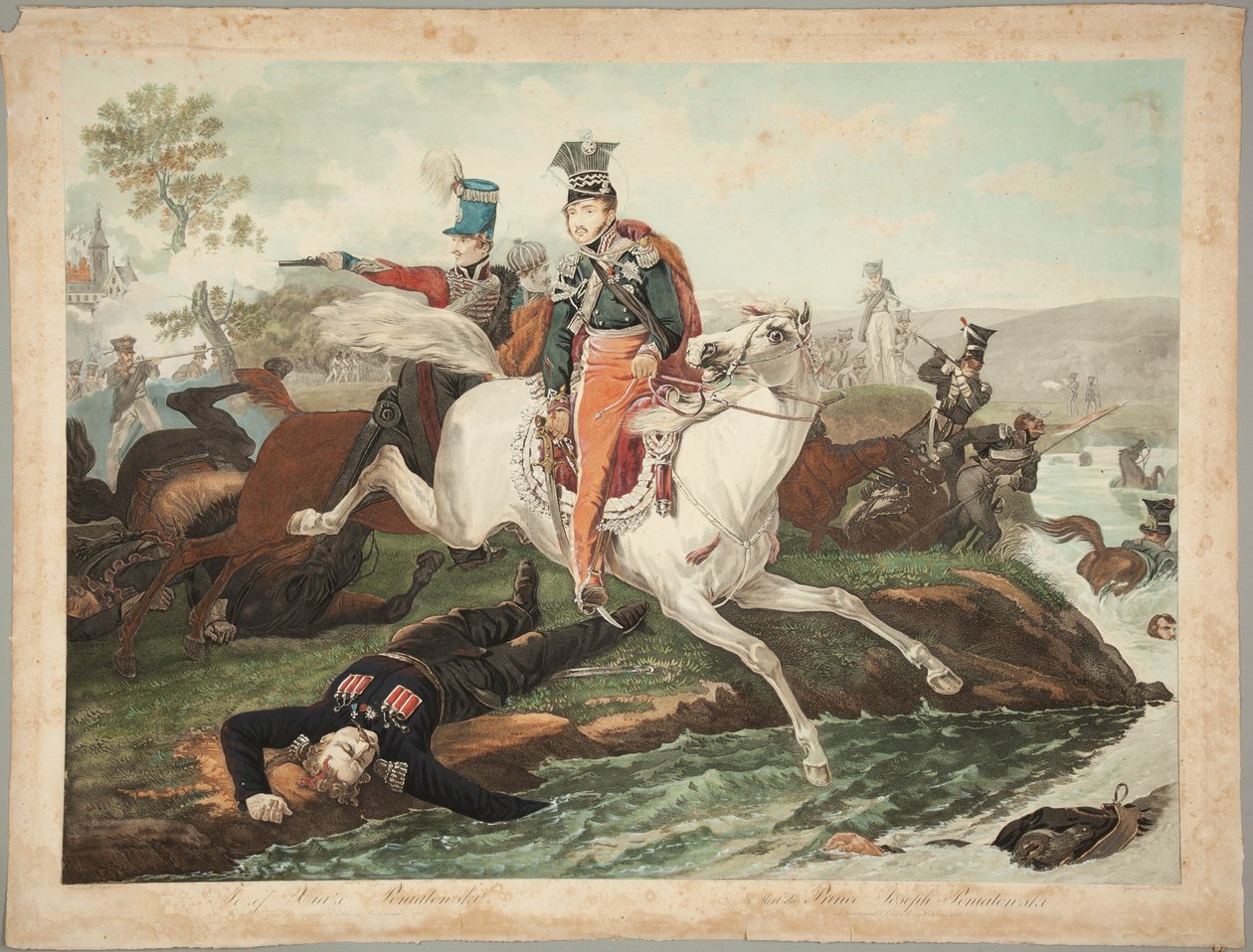 Józef Fürst Poniatowski stirbt beim Überqueren der Elster am 19. Oktober 1813 von Philibert-Louis Debucourt