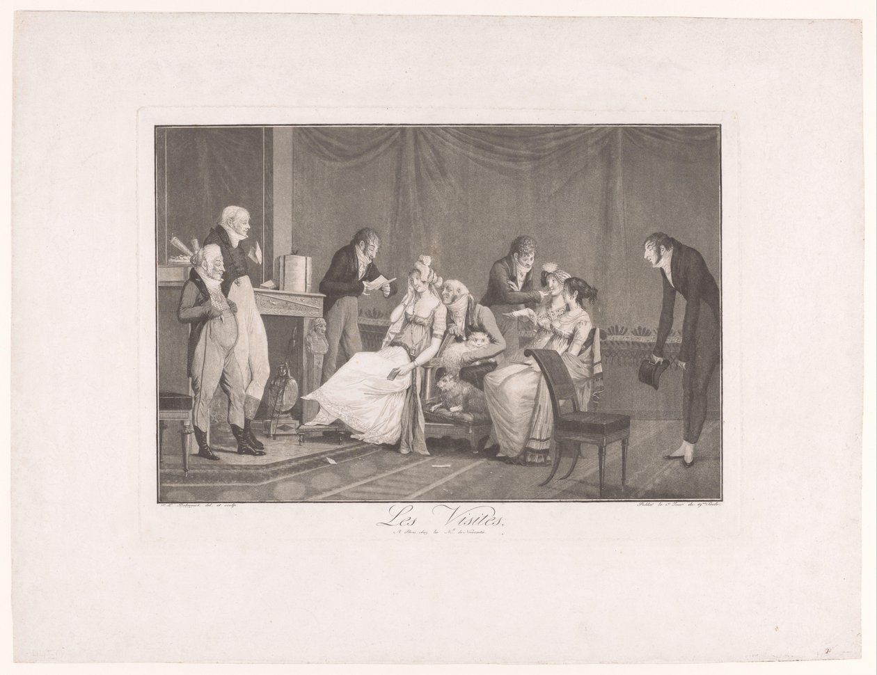 Gesellschaft junger Frauen und Männer in einem Interieur von Philibert-Louis Debucourt