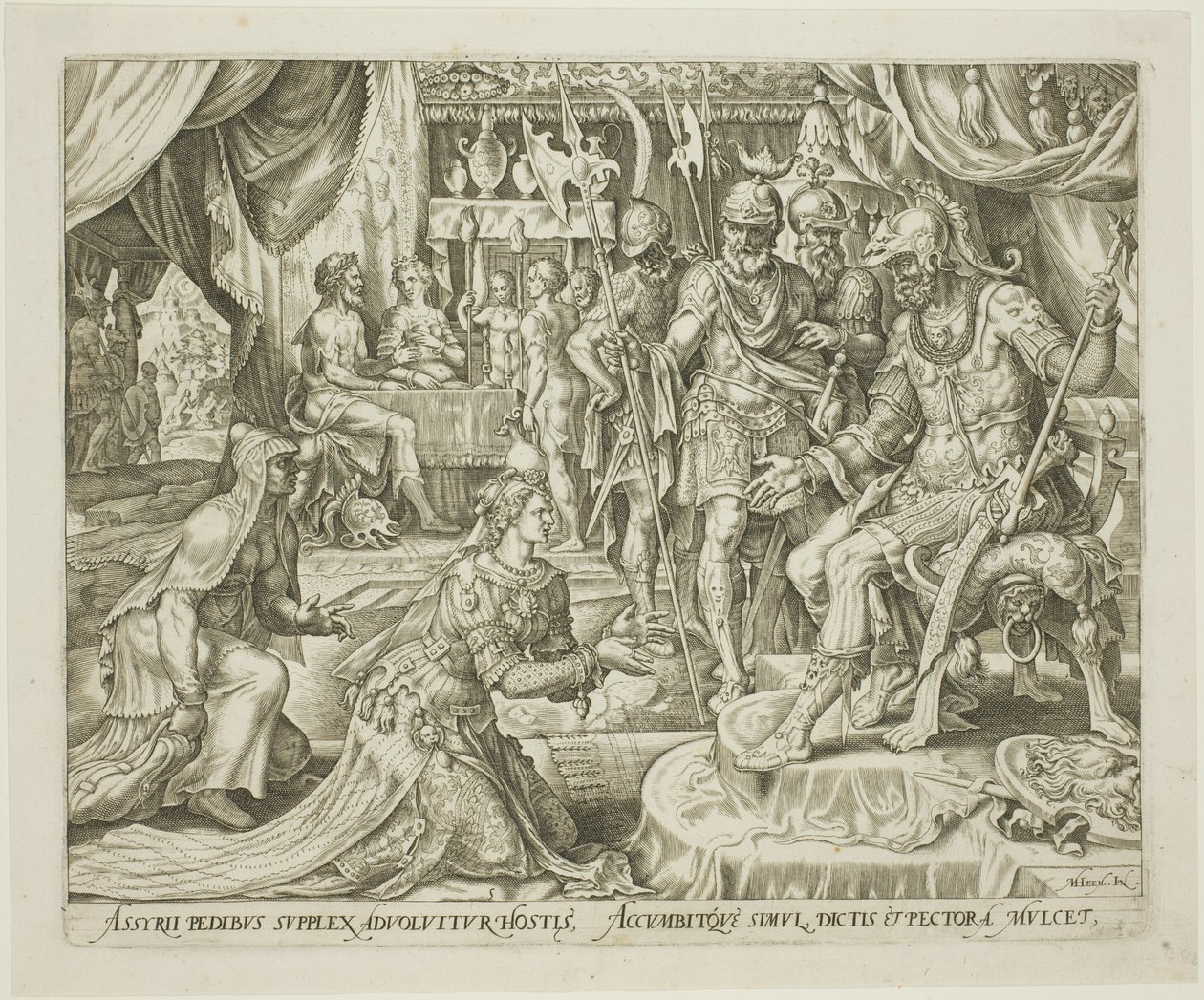 Judith wird Holofernes vorgestellt, Platte fünf aus Die Geschichte von Judith und Holofernes von Philip Galle