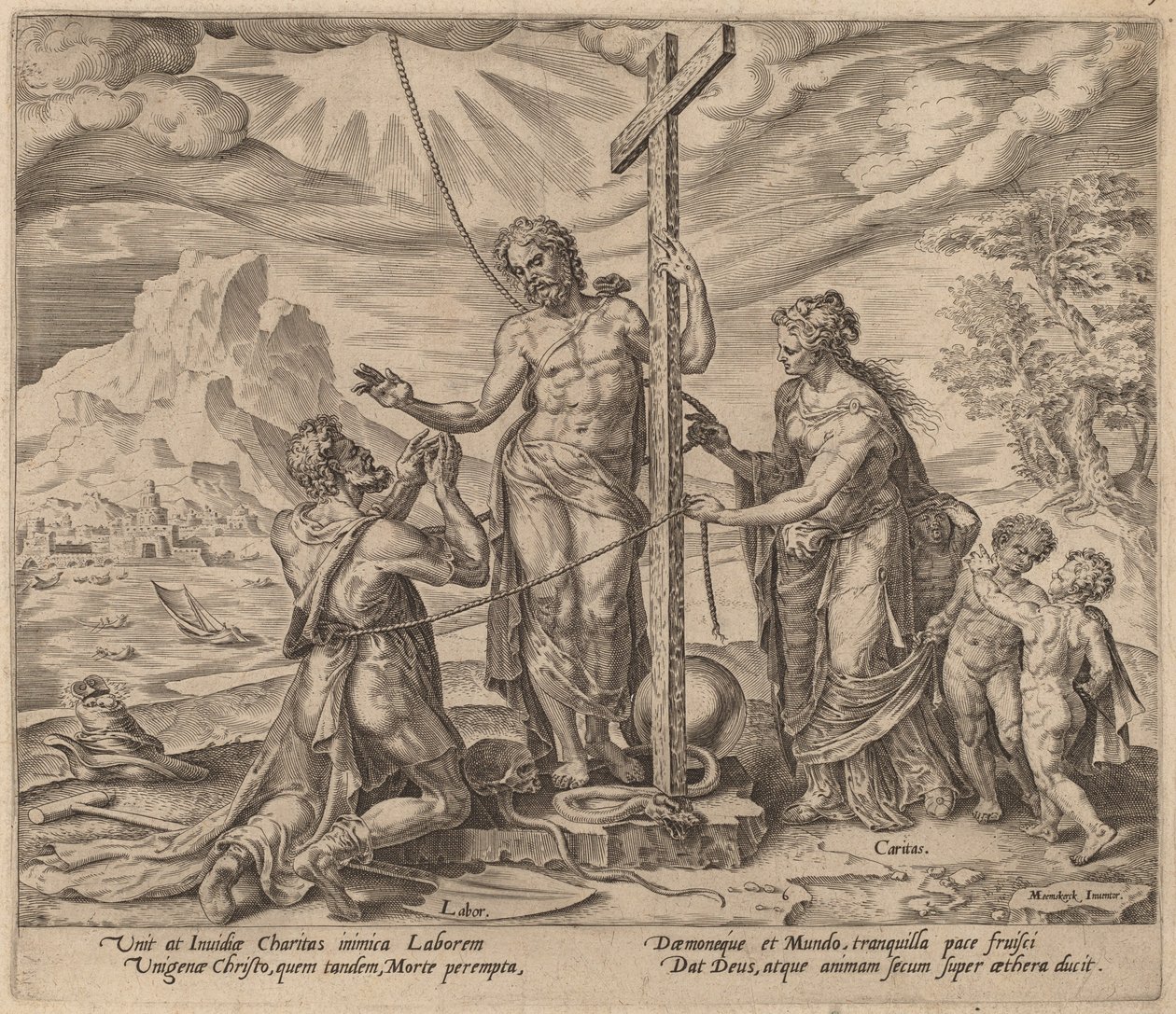 Der fleißige Arbeiter, vereint mit Christus nach dem Tod von Philip Galle after Maerten van Heemskerck