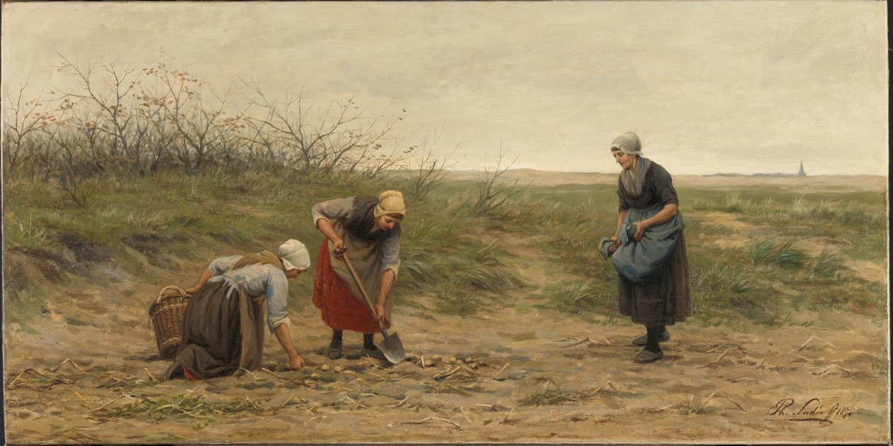 Scheveninger Frauen beim Nachlesen eines abgeernteten Kartoffelfeldes von Philip Sadée