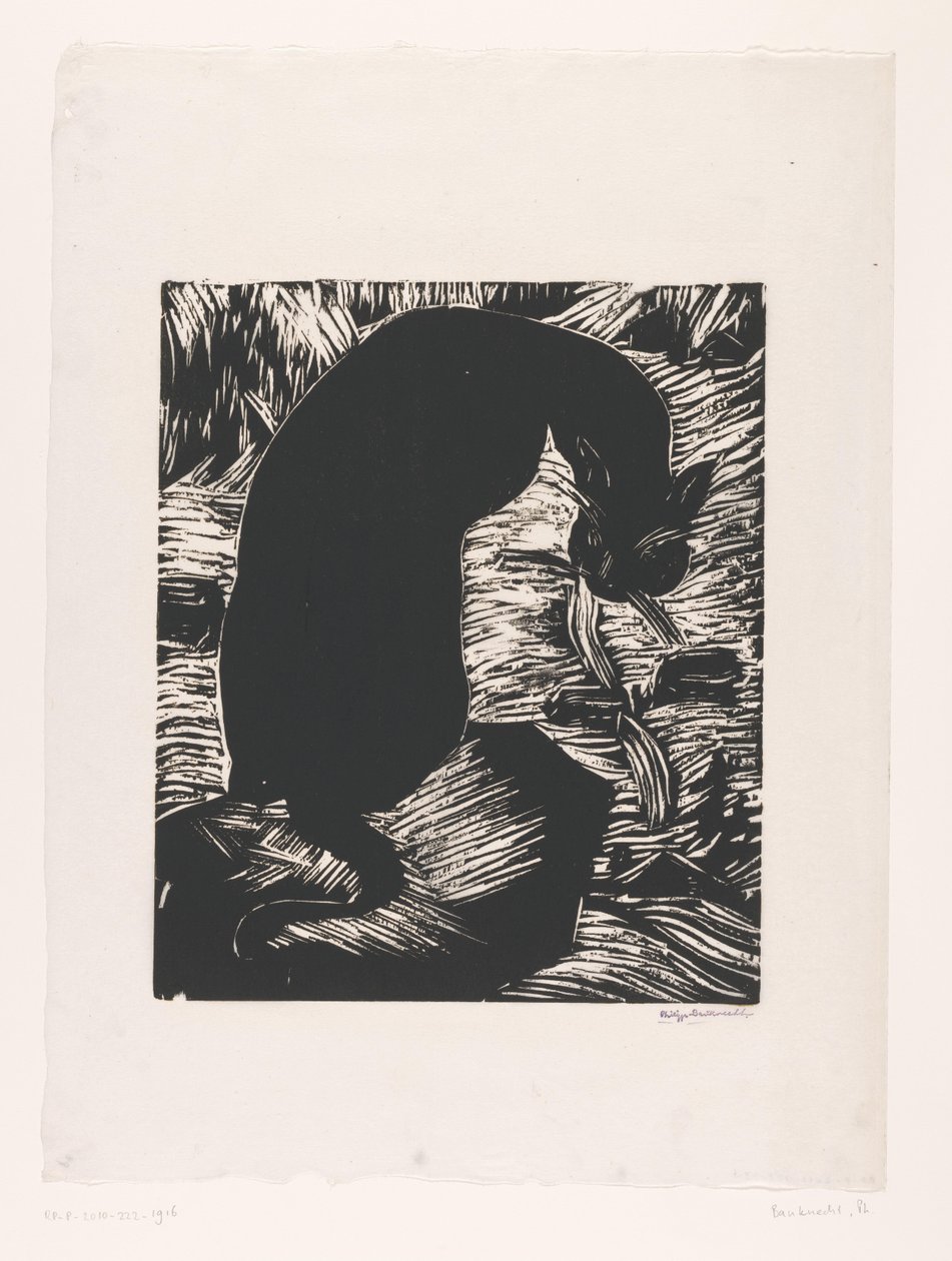 Über die Schulter blickende schwarze Katze von Philipp Bauknecht