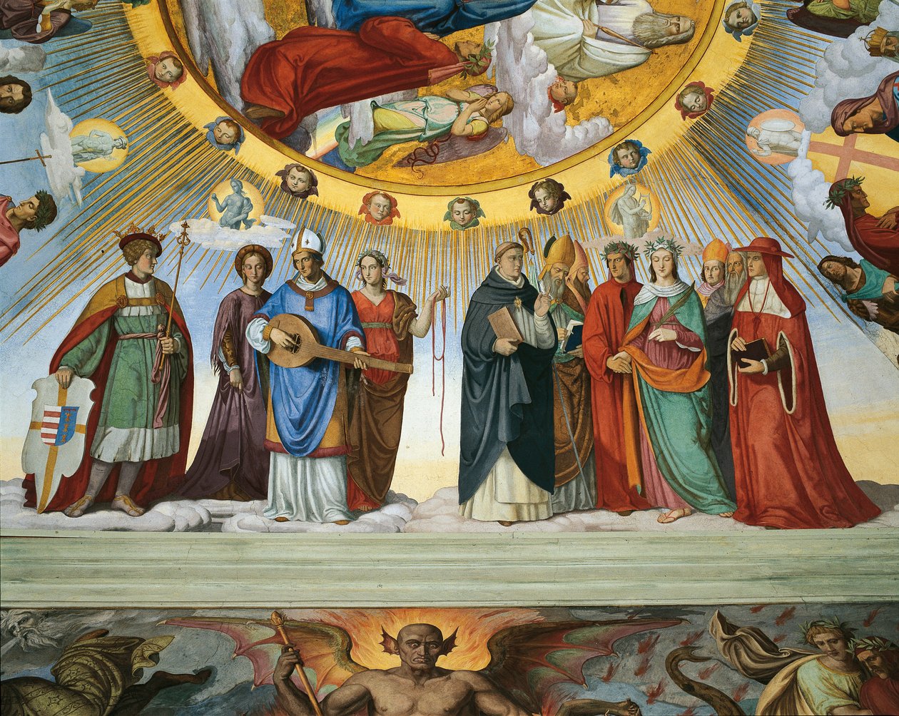 Dante und Beatrice sprechen mit den Lehrern der Weisheit, aus 