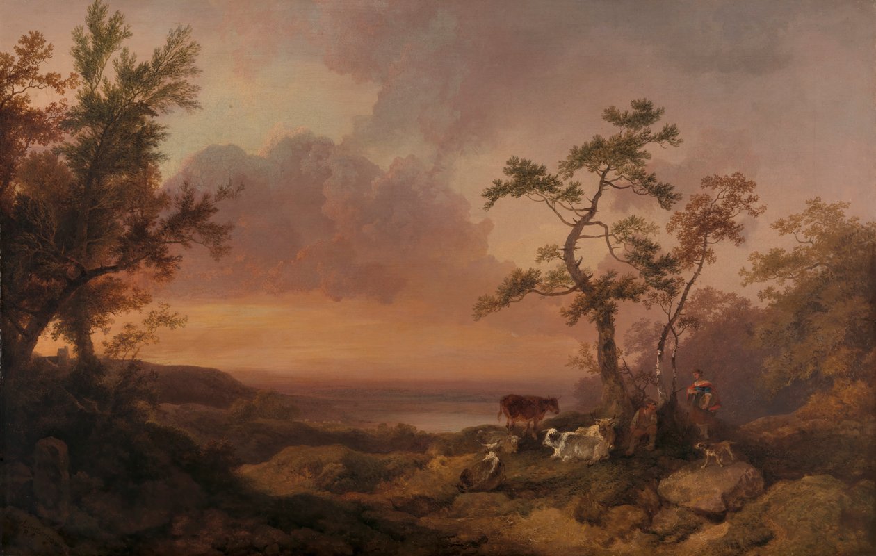 Landschaft mit Vieh und Bauer von Philippe Jacques de Loutherbourg