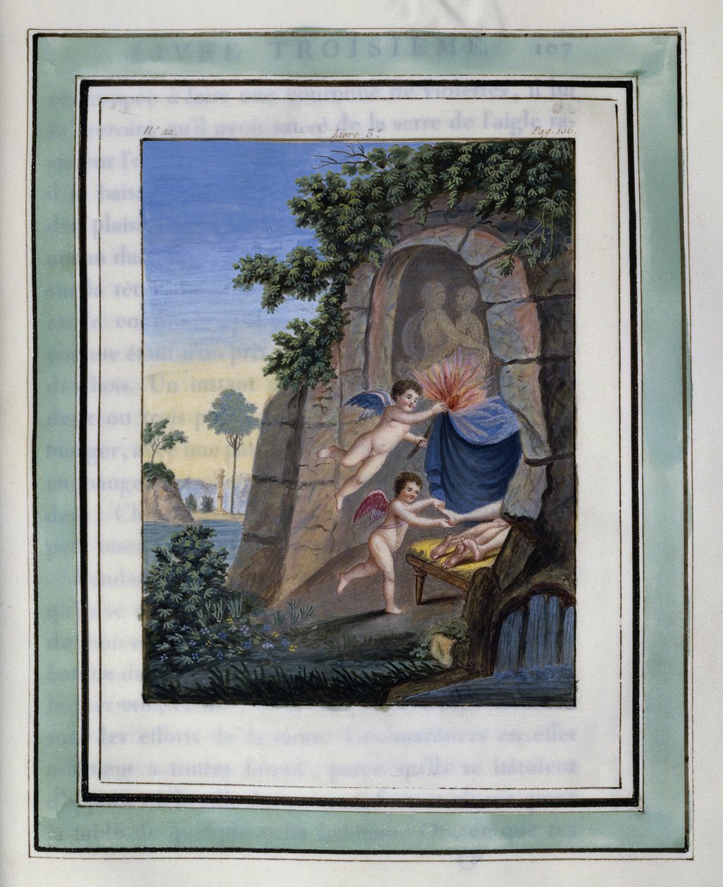 Die Liebesnacht von Daphnis und Chloe. Zeichnung von Philippe d