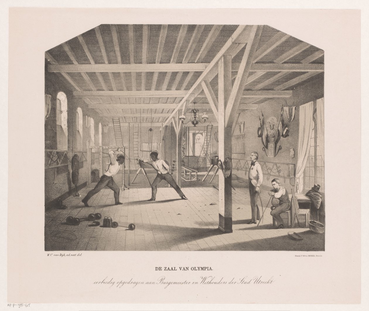Ansicht des Fecht- und Turnsaals der Studentenvereinigung Olympia von Philippus Anthonius Alexander Kanne