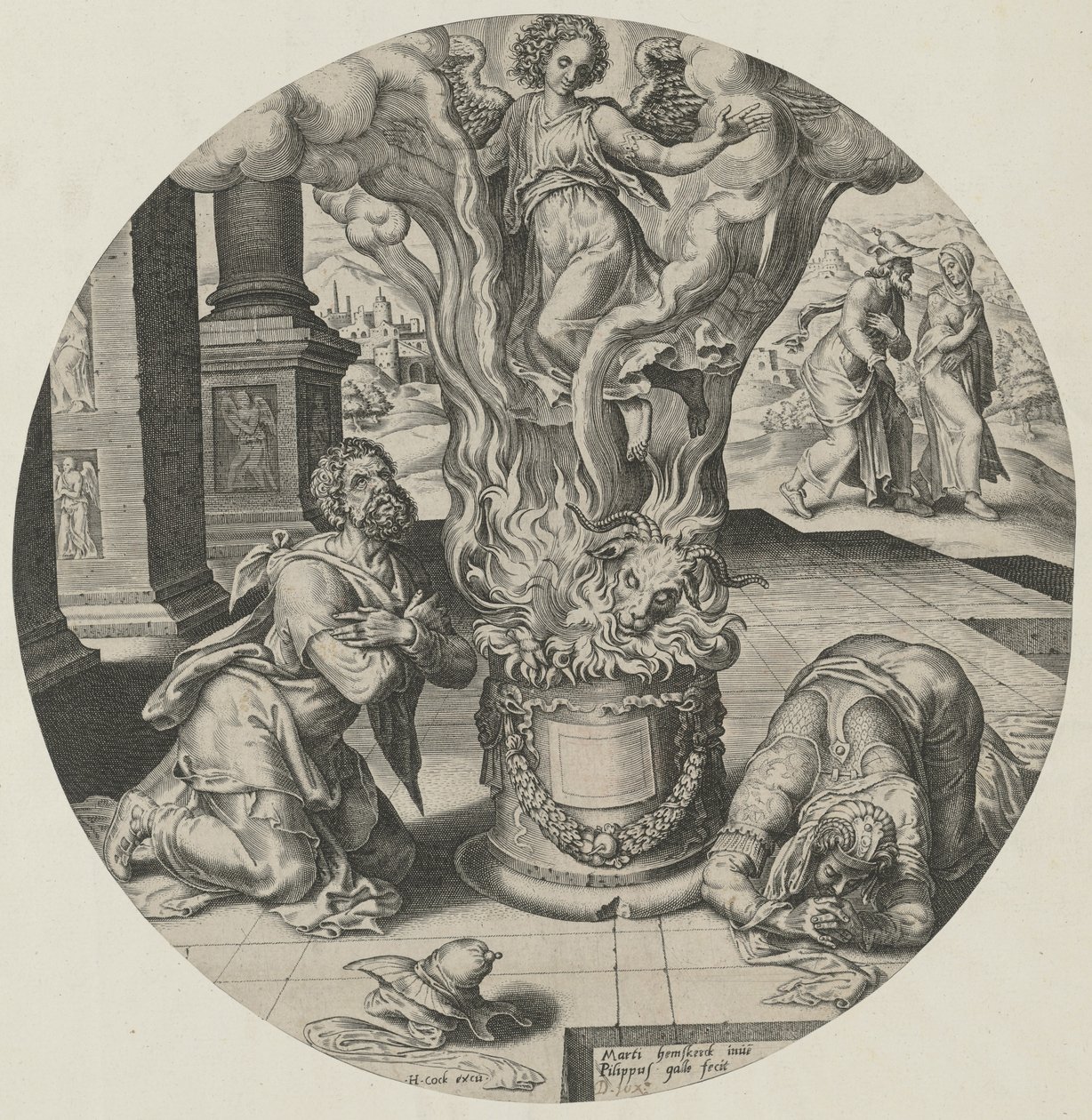 Engel erscheint in den Flammen von Philips Galle