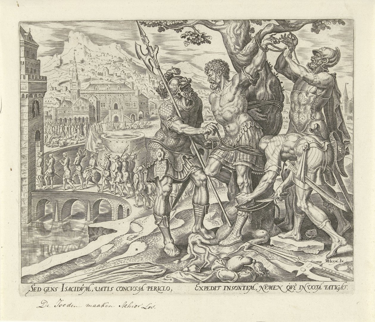 Israeliten befreien Achior (Geschichte von Judith und Holofernes) von Philips Galle