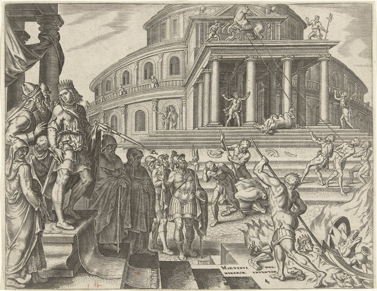 König Josia entfernt die Pferde und Wagen zu Ehren der Sonne von Philips Galle
