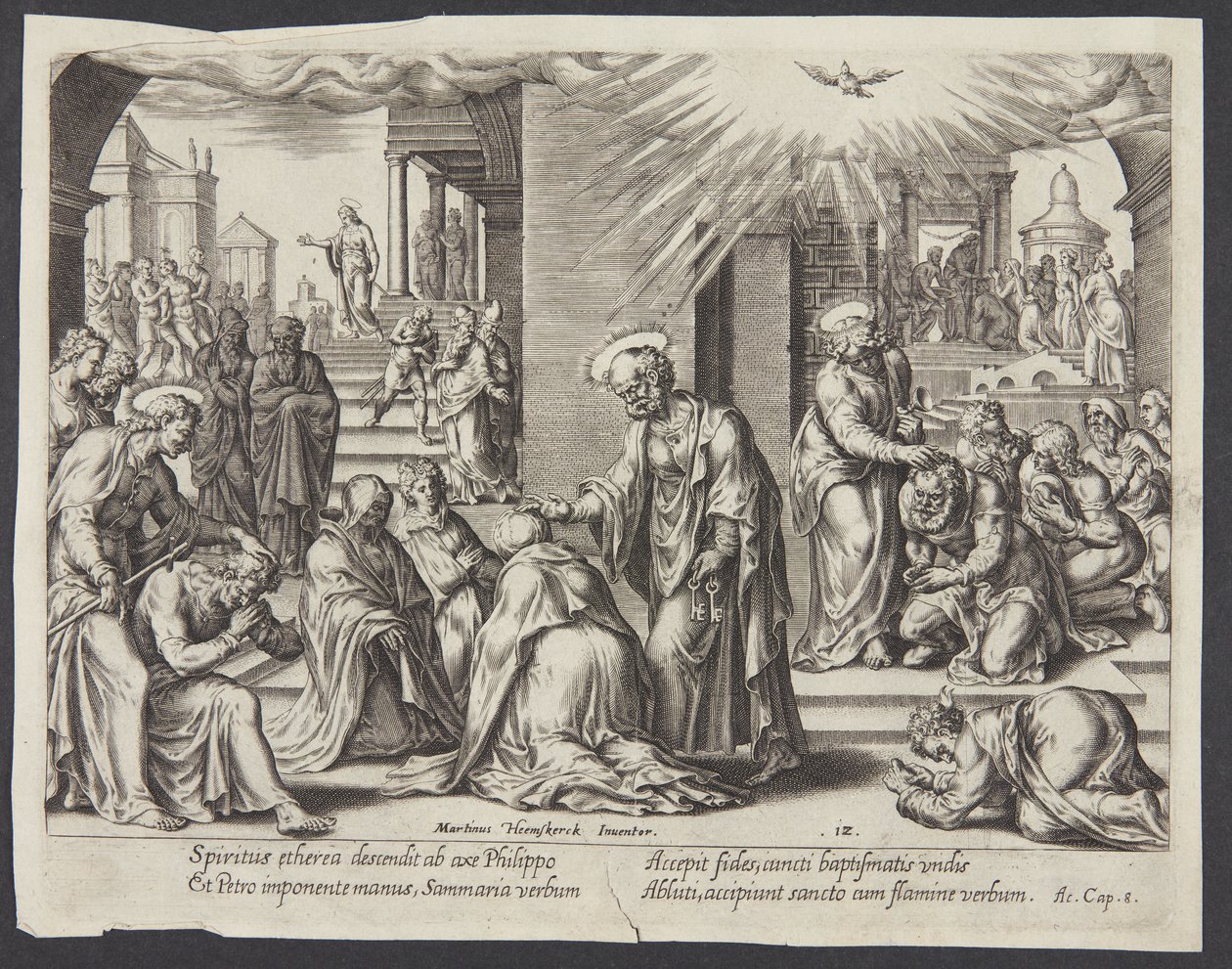 St. Peter, St. Johannes und St. Philipp legen den Getauften in Samaria die Hände auf von Philips Galle