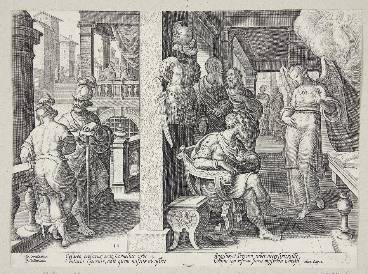 Der Engel sendet Cornelius zu St. Peter von Philips Galle