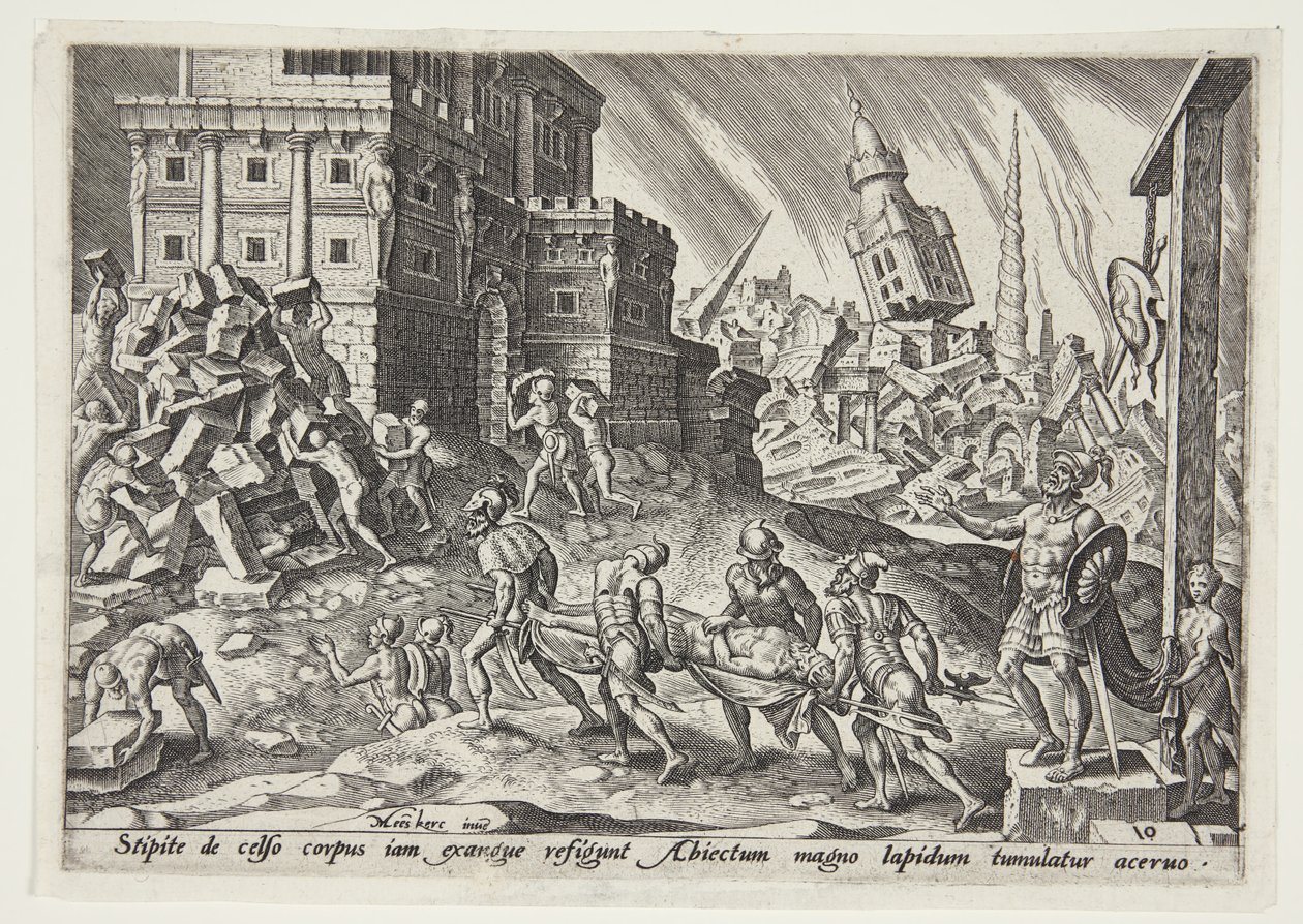 Die Leiche des Königs von Ai wird zum Stadttor gebracht von Philips Galle
