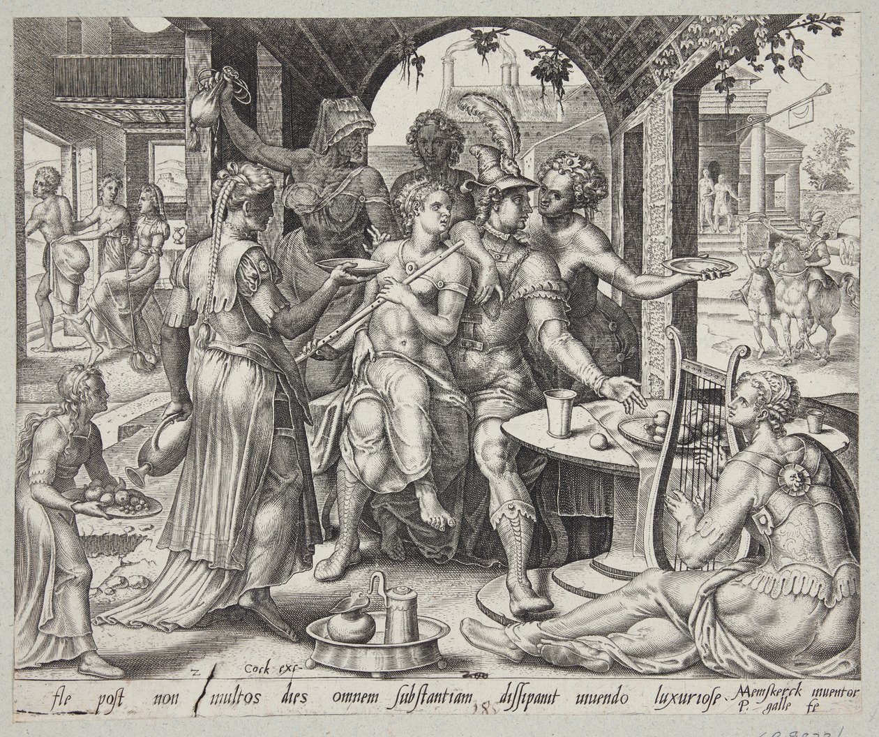 Der verlorene Sohn verschwendet sein Erbe mit Dirnen von Philips Galle