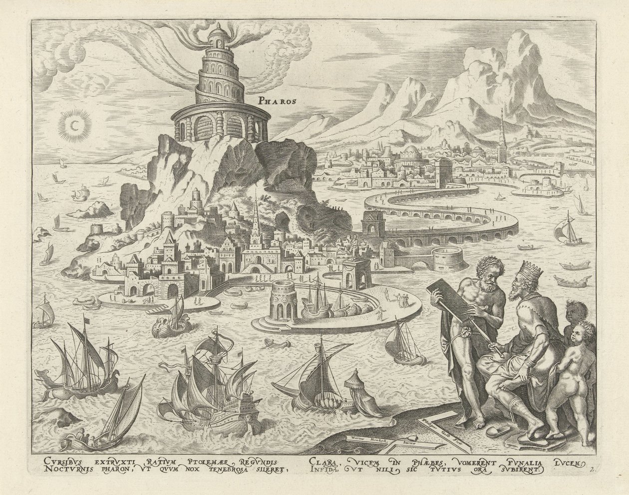 Leuchtturm von Alexandria (Pharos, Die acht Weltwunder) von Philips Galle