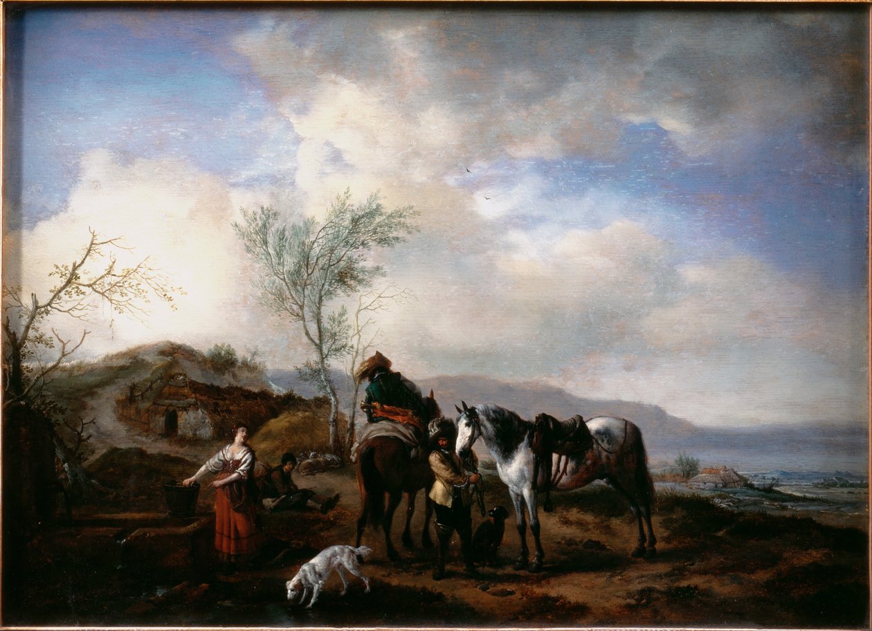Zwei Reiter in der Nähe eines Brunnens von Philips Wouwerman