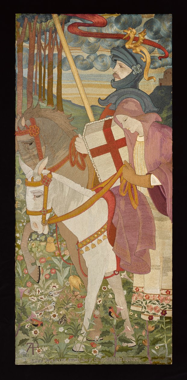 St. Georg, der rote Kreuzritter reitet mit Una, 1907 (Stickerei) von Phoebe Anna Traquair