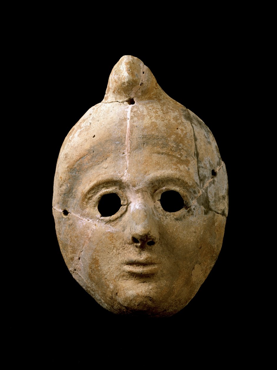 Phönizische Kunst: Terrakotta-Frauenmaske. Aus Puerta de la Tierra. 4. - 3. Jahrhundert v. Chr. Cádiz, Museo de Cádiz, Spanien von Phoenician