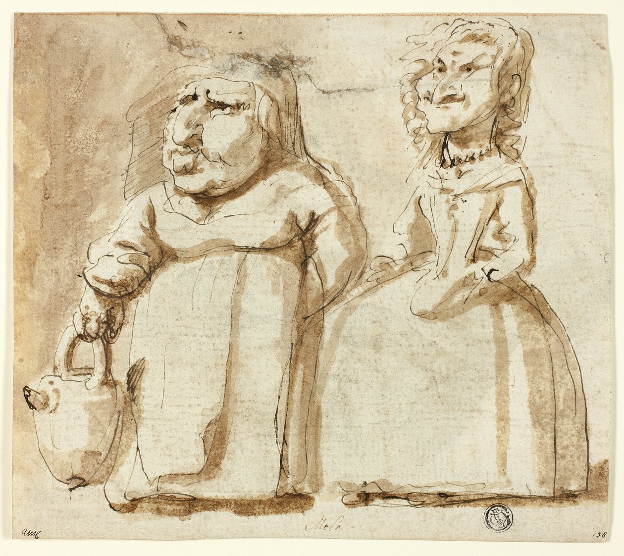 Karikaturen von zwei Frauen (recto); Betender Judas (verso) von Pier Francesco Mola
