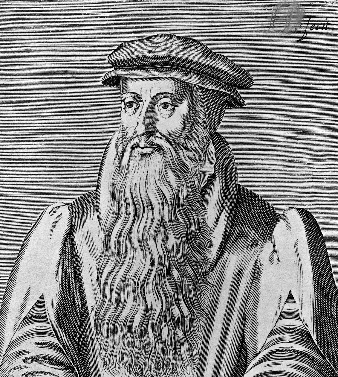 Porträt von John Knox (ca. 1513-1572), schottischer Minister, Theologe, Schriftsteller, Führer der Reformation und Gründer der Presbyterianischen Kirche von Schottland, Holzschnitt von Blaise Nicolas Le Sueur
