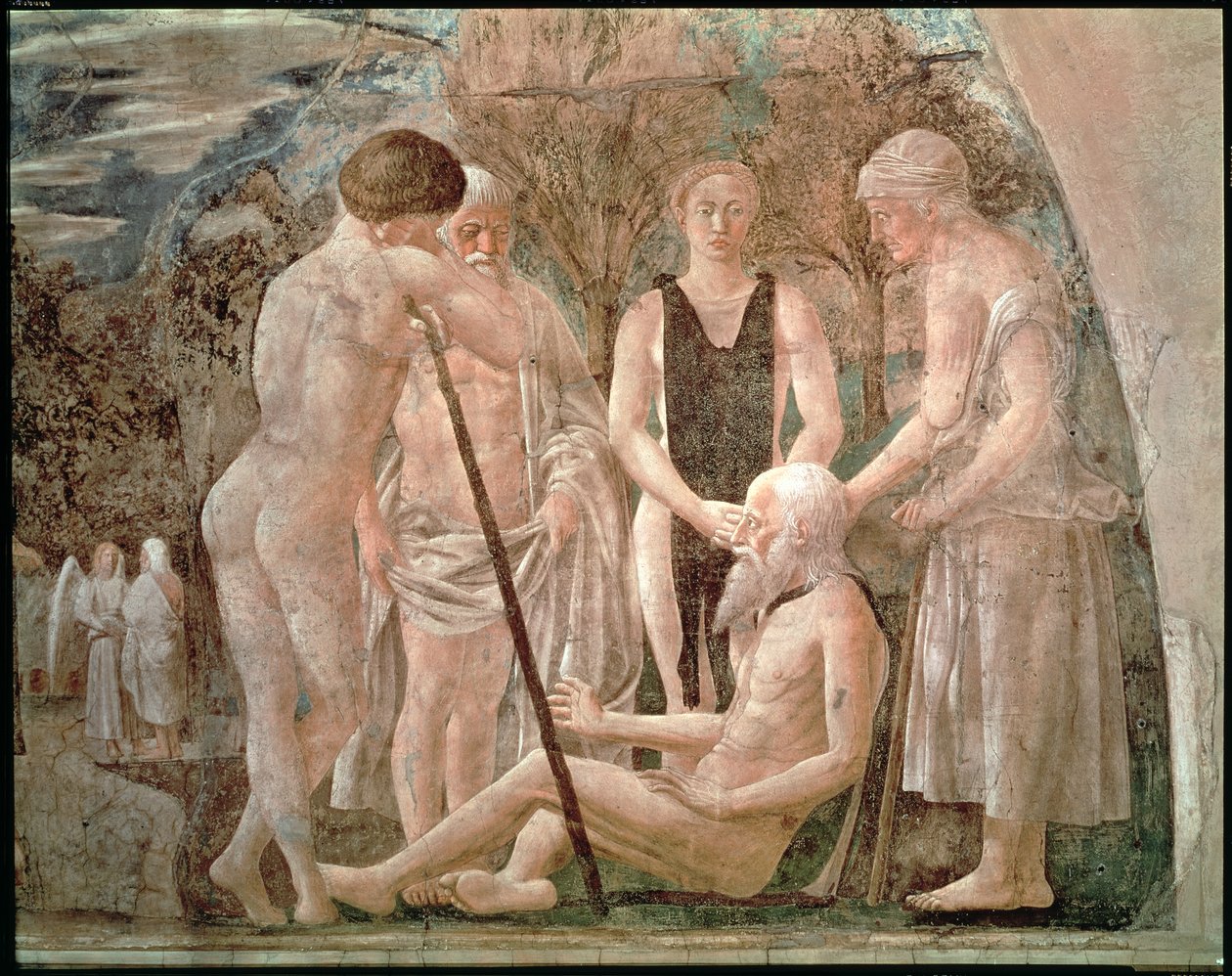 Der Tod Adams, aus dem Zyklus der Legende vom Wahren Kreuz, vollendet 1464 von Piero della Francesca