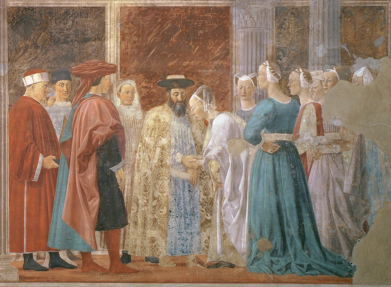 Der Empfang der Königin von Saba durch König Salomo um 1015-977, aus dem Zyklus der Legende vom Wahren Kreuz, abgeschlossen 1464 von Piero della Francesca