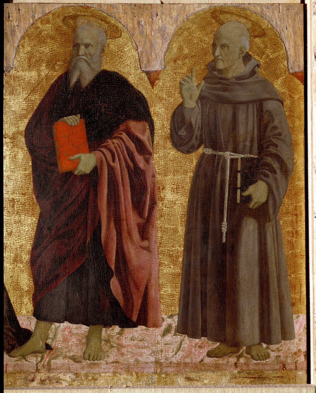 Polyptychon der Barmherzigkeit: Die Jungfrau der Barmherzigkeit, umgeben von Heiligen. Detail, der den Heiligen Andreas und den Heiligen Bernhardin von Siena darstellt von Piero della Francesca