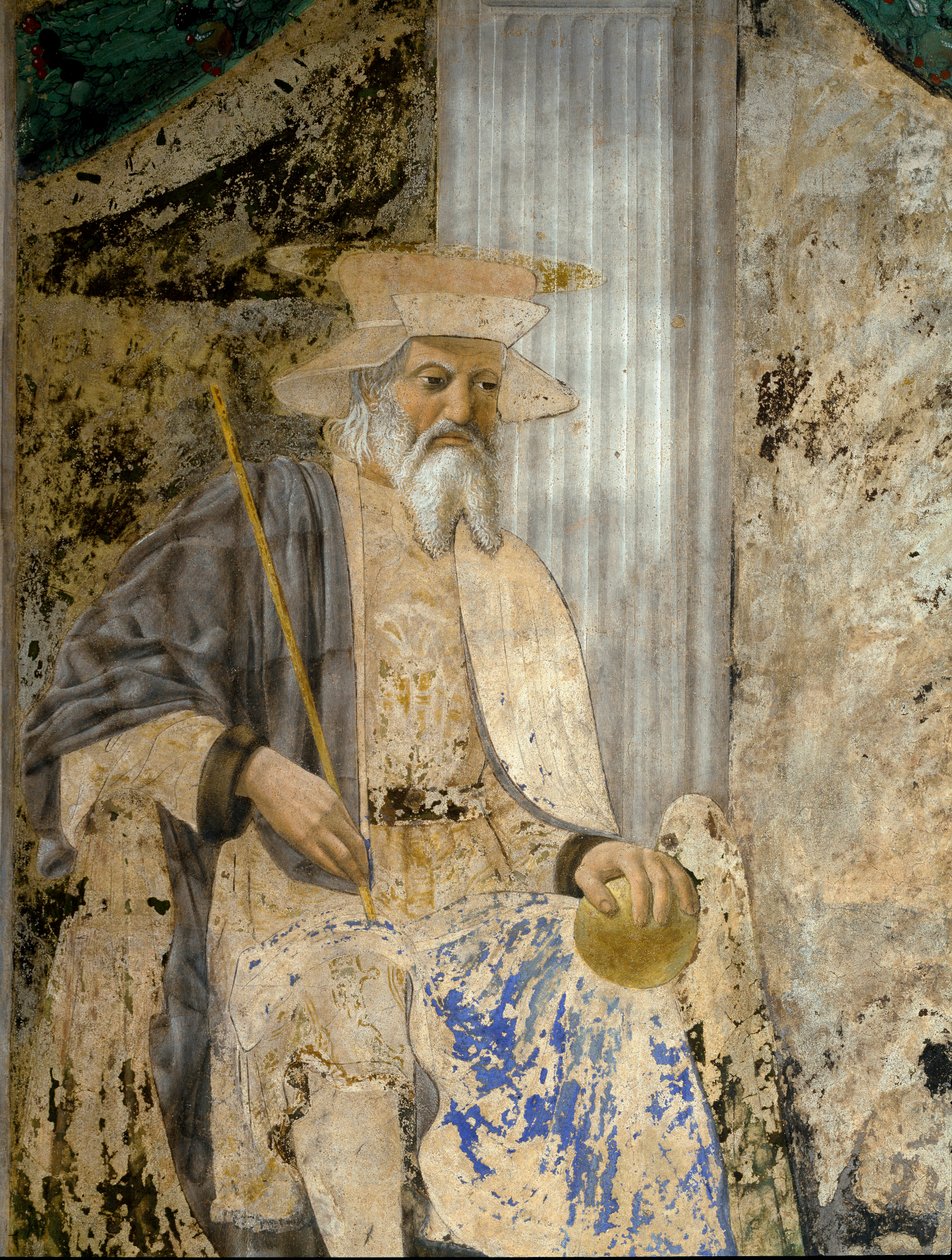 Porträt von Sigismondo Pandolfo Malatesta im Gebet vor San Sigismondo (Detail) von Piero della Francesca