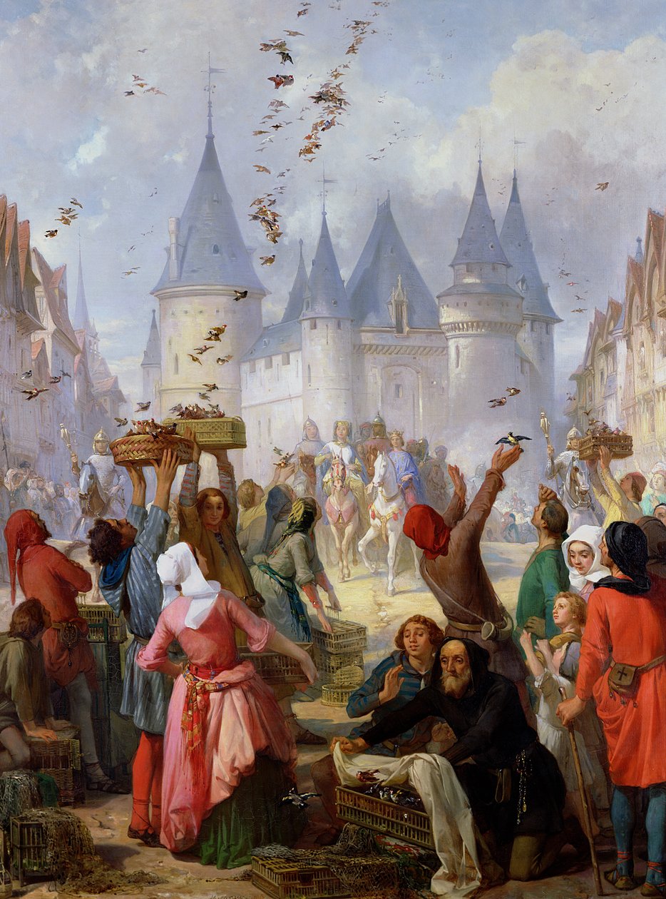 Die Rückkehr von St. Louis (1214-70) und Blanche von Kastilien (1188-1252) nach Notre-Dame, Paris, vor 1857 von Pierre Charles Marquis