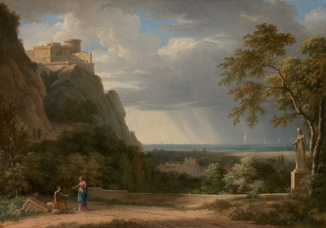 Klassische Landschaft mit Figuren und Skulptur von Pierre Henri de Valenciennes