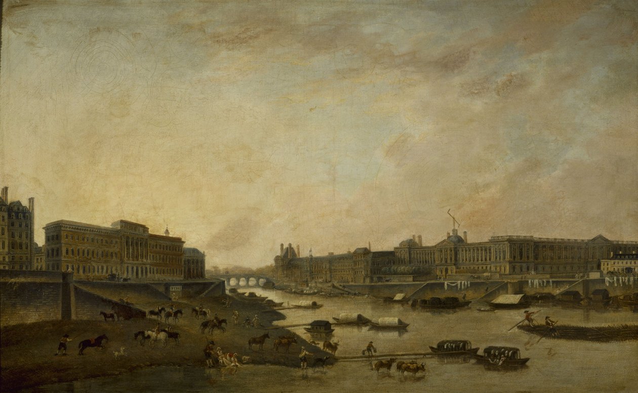 Das Hôtel de la Monnaie und der Louvre, gesehen von der Pont-Neuf, ca. 1800, zwischen 1793 und 1800 von Pierre Antoine Demachy