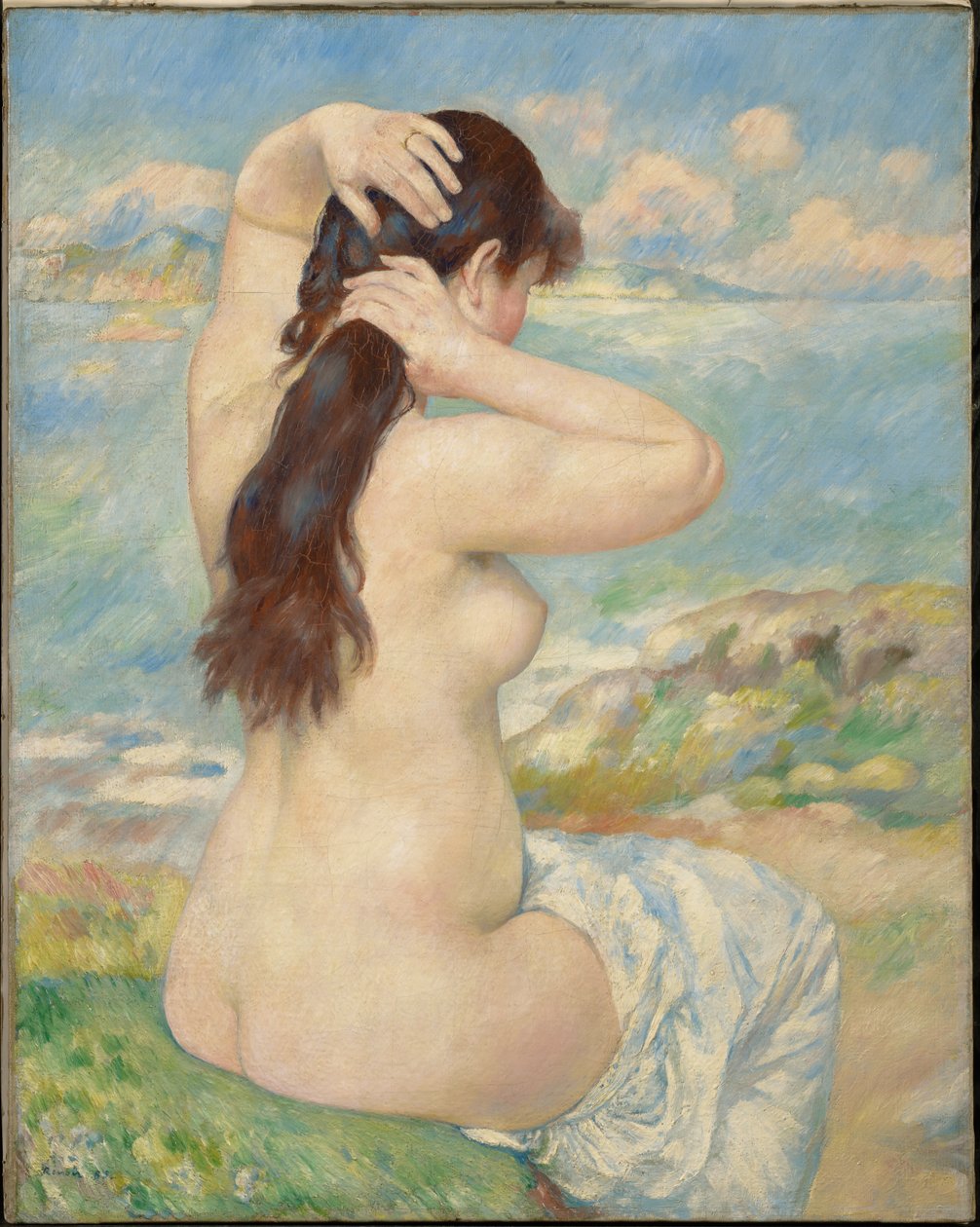 Badende, die ihr Haar richtet von Pierre-Auguste Renoir
